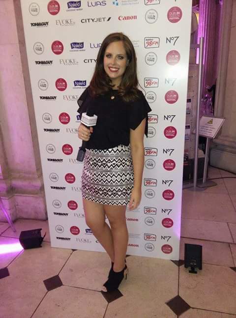 Emma O'Farrell presenter filming for Outfit Locator at Dublin Fashion Festival Launch 2015 #DublinFashion City Hall
