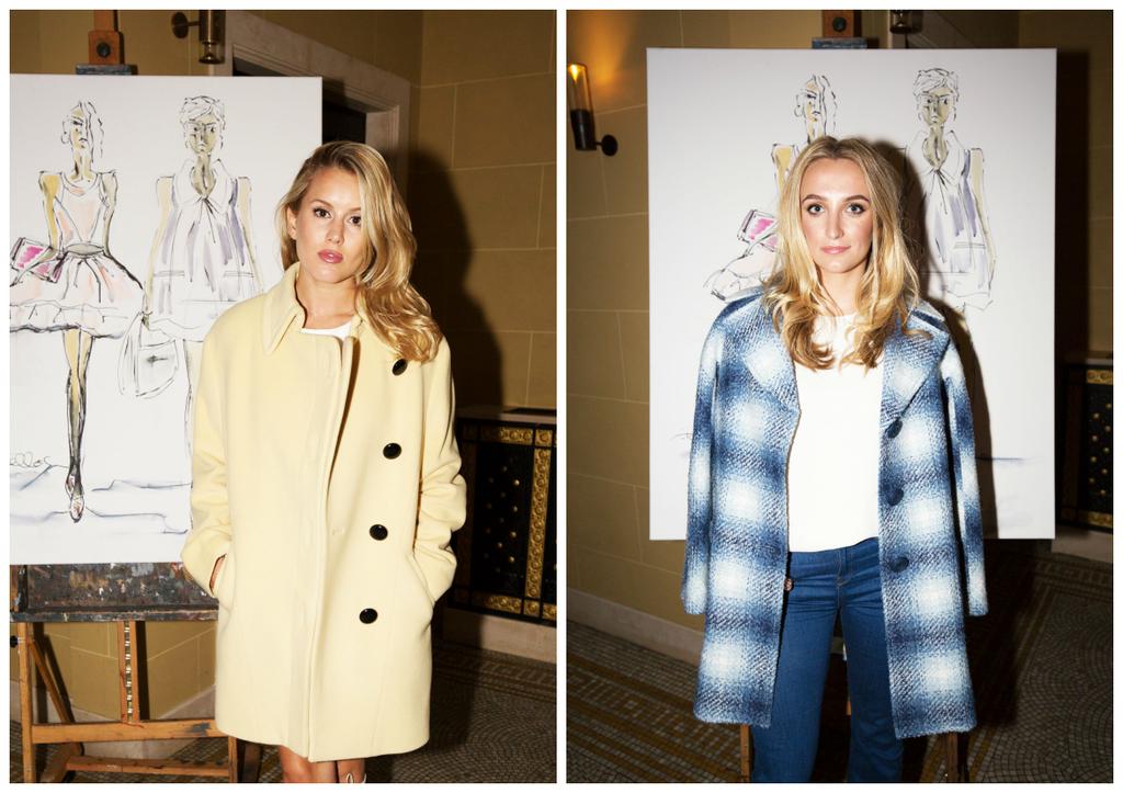 Made in Chelsea stars Caggy Dunlop and Tiffany Watson sporting coats from the new Paul Costelloe Woman Collection